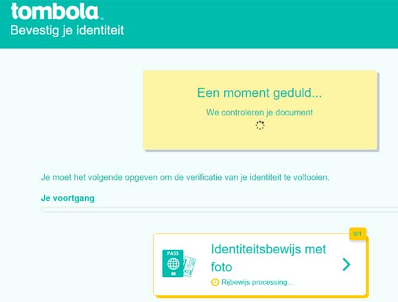 Tombola step 6 verify identity document