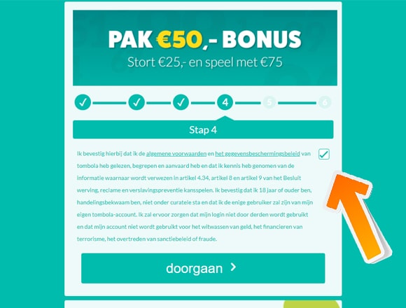 Tombola step 7 confirm terms and conditions