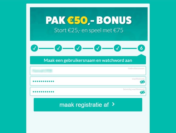 Tombola step 9 create a username and password
