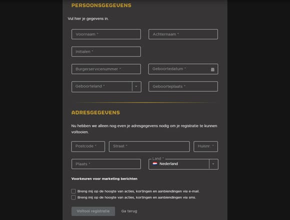fill in personal details