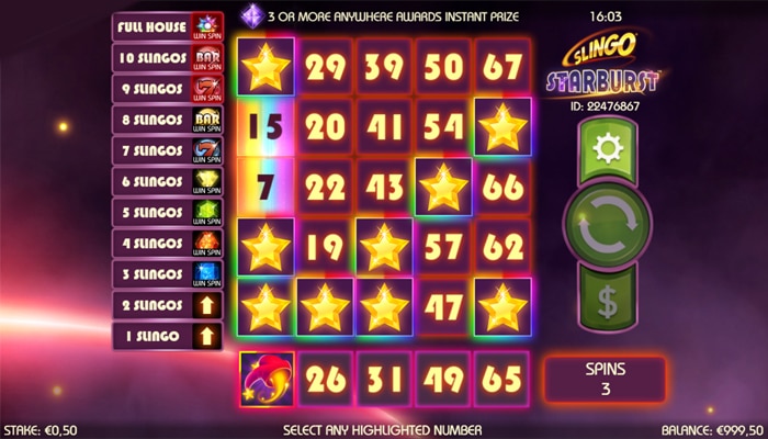 Gameplay Starburst Slingo
