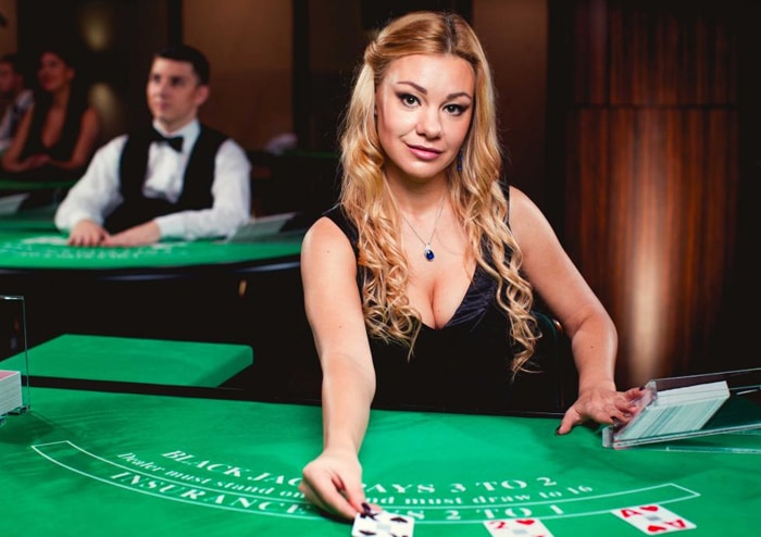Live casino dealer in action