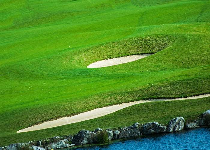 Bunkers with sand and water hazards are tricky
