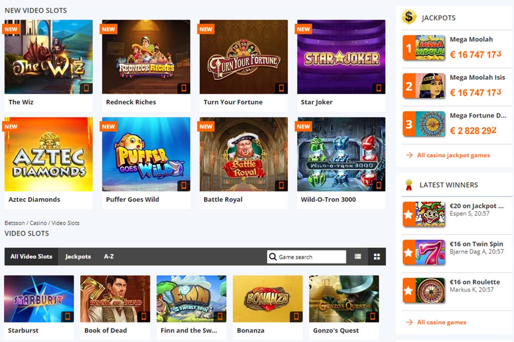 Video slots at an online casino