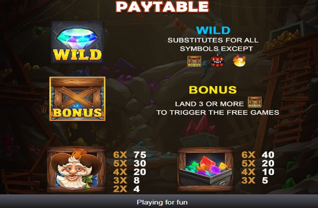 The prize table shows the value of all the diamonds and other symbols