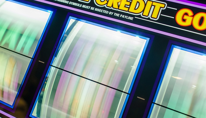 Close up Slot machine spinning reels