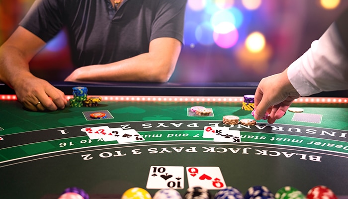 Blackjack man and croupier