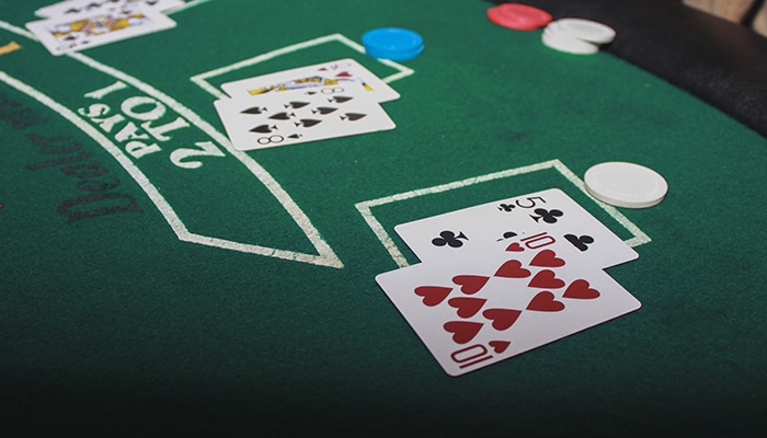Blackjack various cards on game table