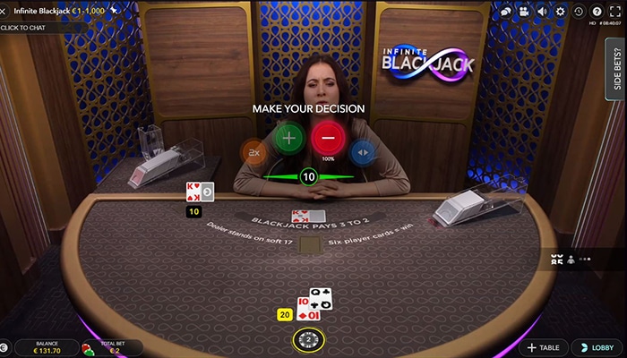 Infinite Blackjack in een live online casino